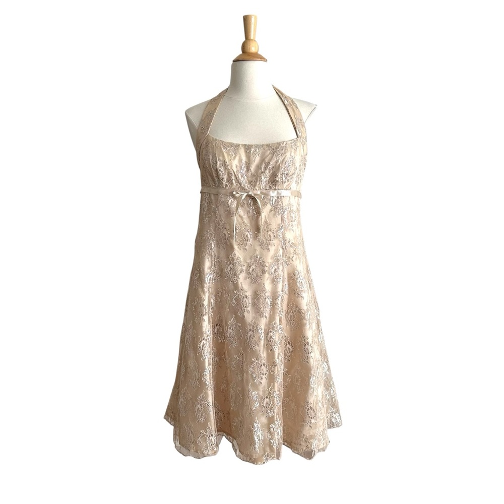 Y2K Champagne Lace Halter Dress‎ | Zum Zum Niki Livas Prom Formal Gold Size 7